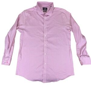 Psycho Bunny Men's Dress Shirt Pink Check Modern Fit 16 32/33 Like New
